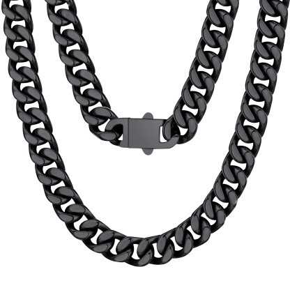 black Miami Cuban Link Chain Necklace 12mm