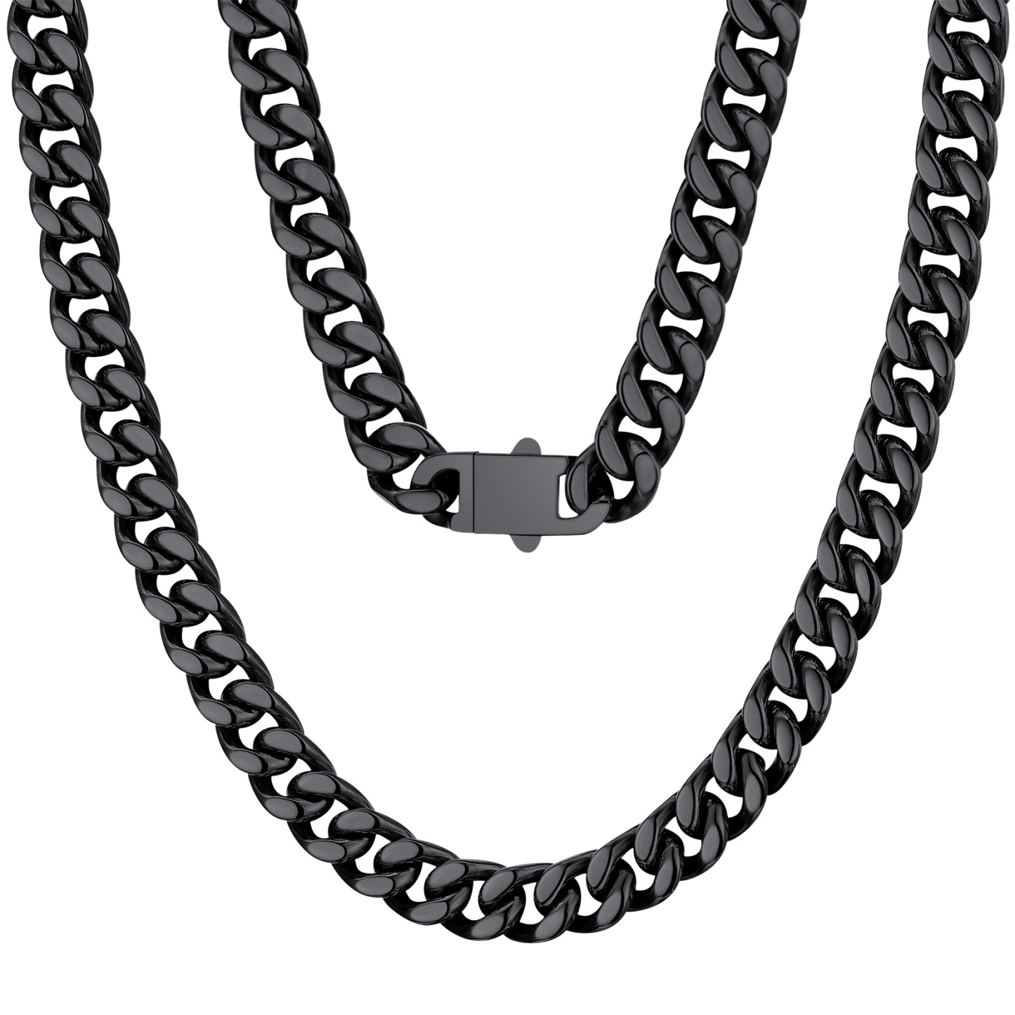 black Miami Cuban Link Chain Necklace 7mm