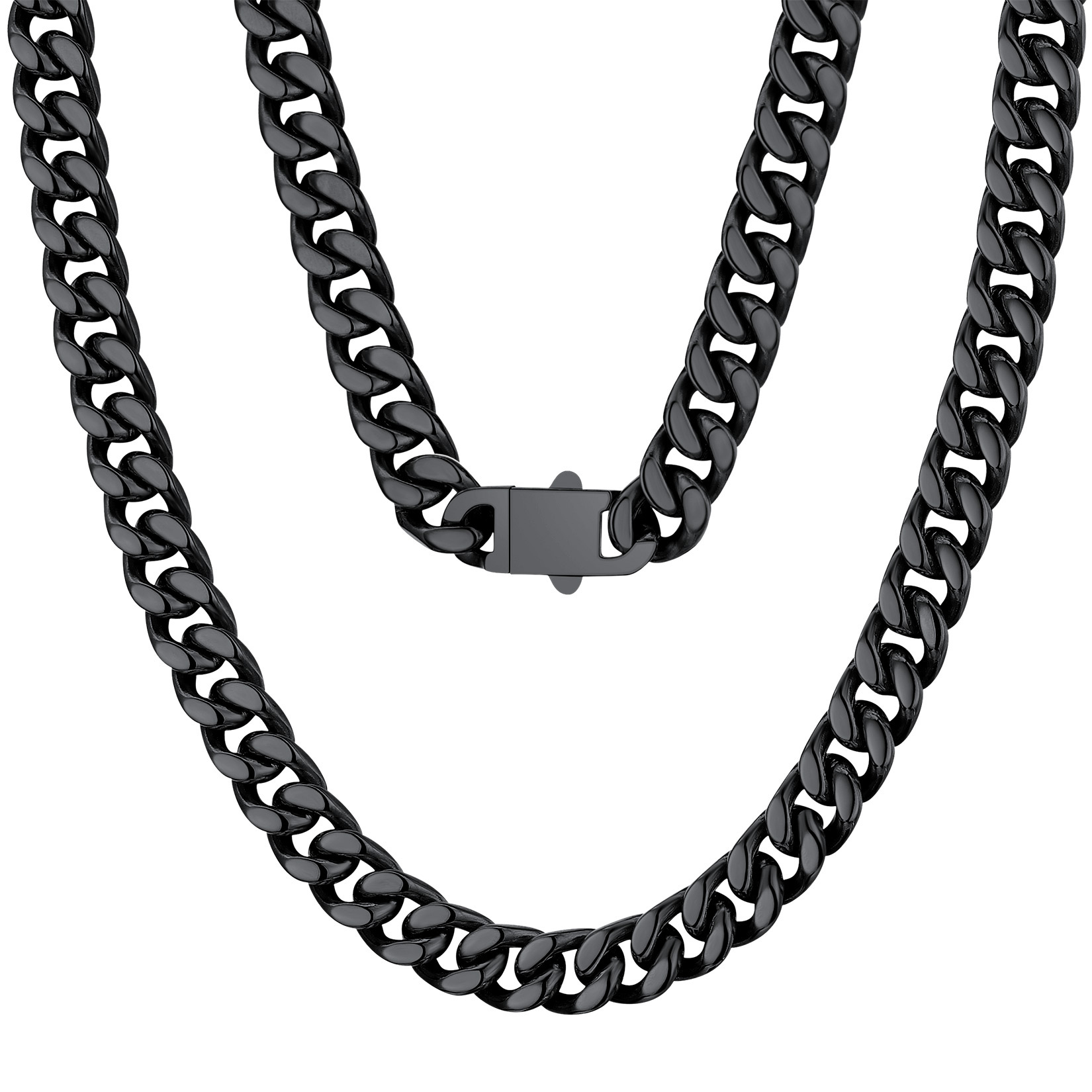black Miami Cuban Link Chain Necklace 7mm