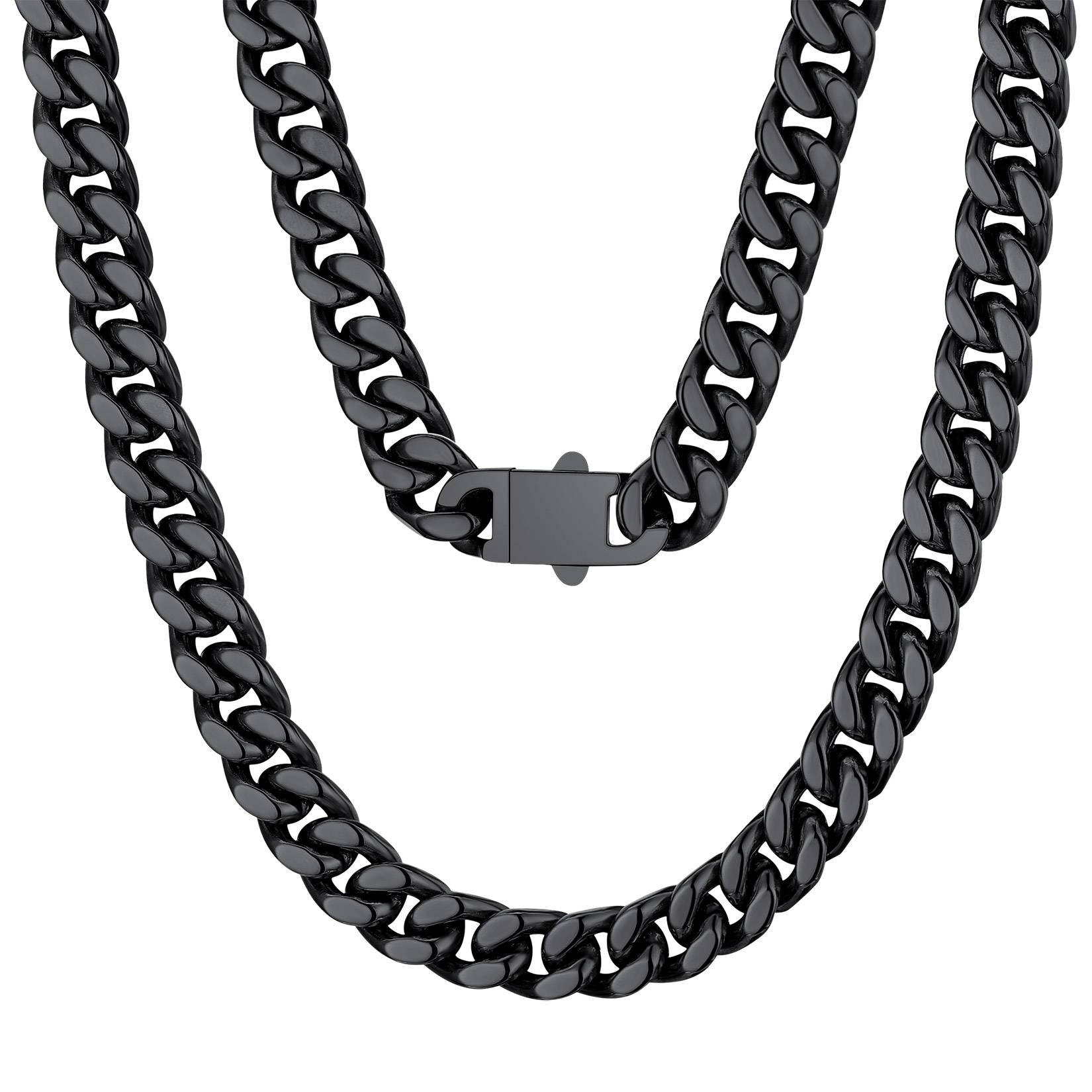 black Miami Cuban Link Chain Necklace 9mm
