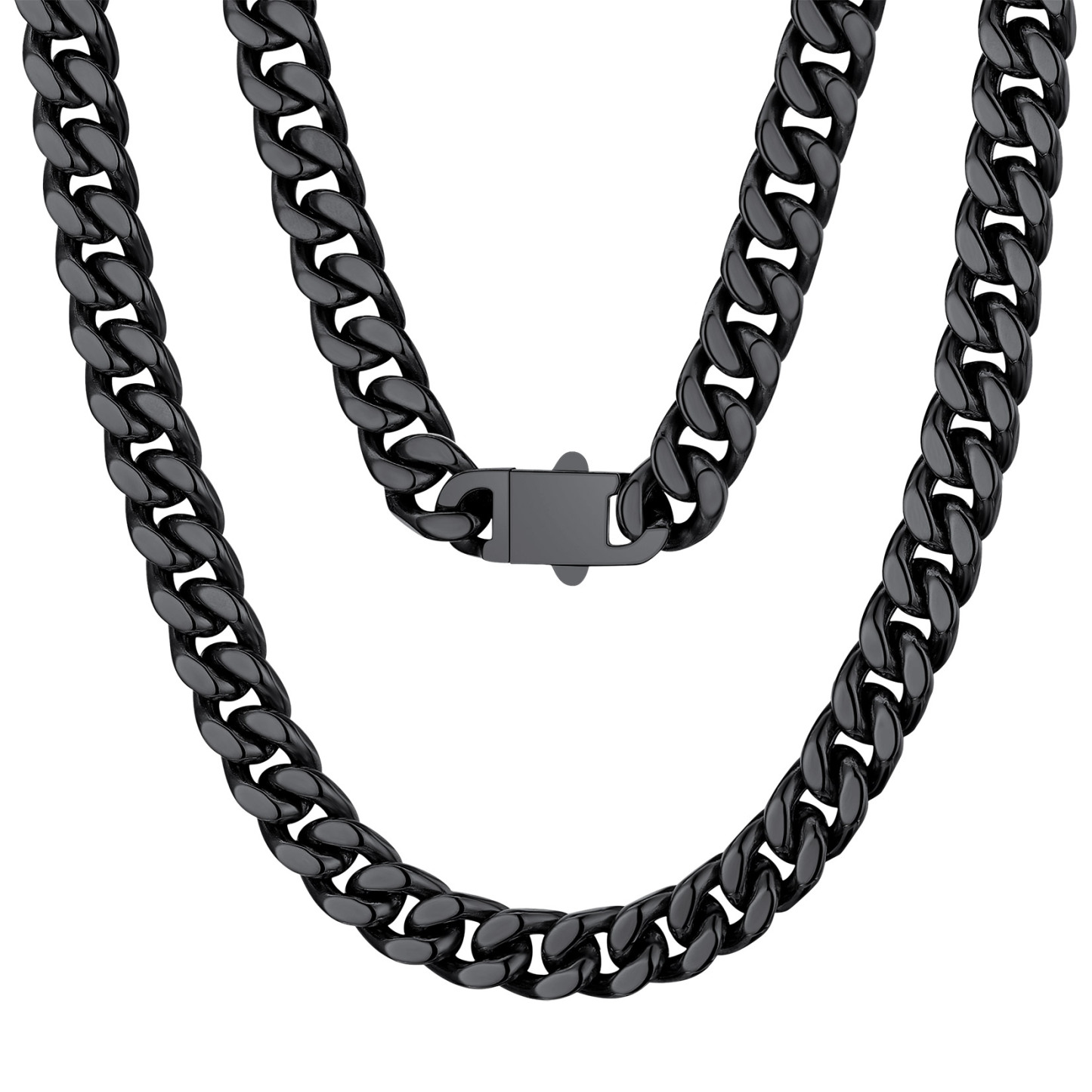 black Miami Cuban Link Chain Necklace 9mm