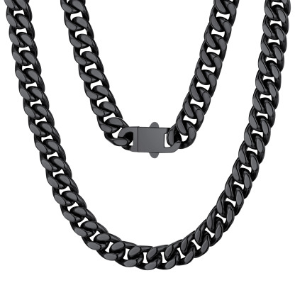 black Miami Cuban Link Chain Necklace 9mm