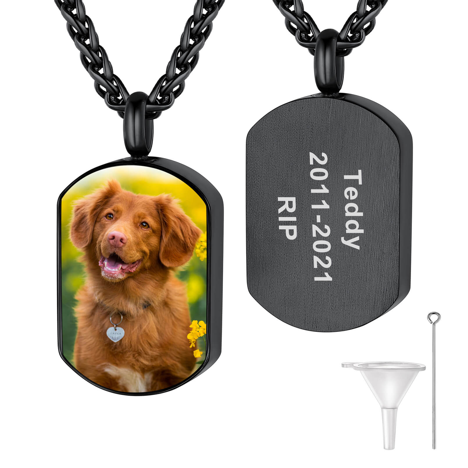 Personalized Picture Dog Tag Cremation Urn Memorial Necklace for Ashes