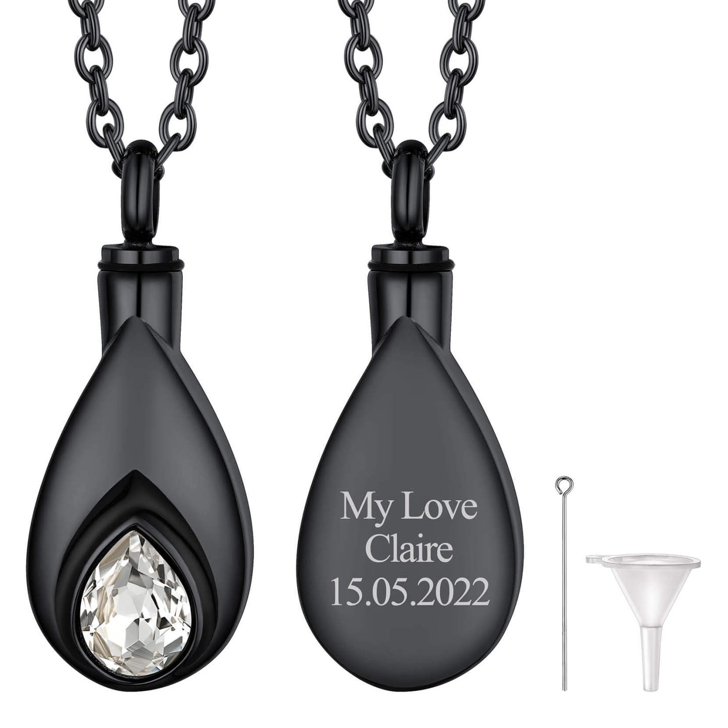 Apr Birthstone Black Urn Necklace