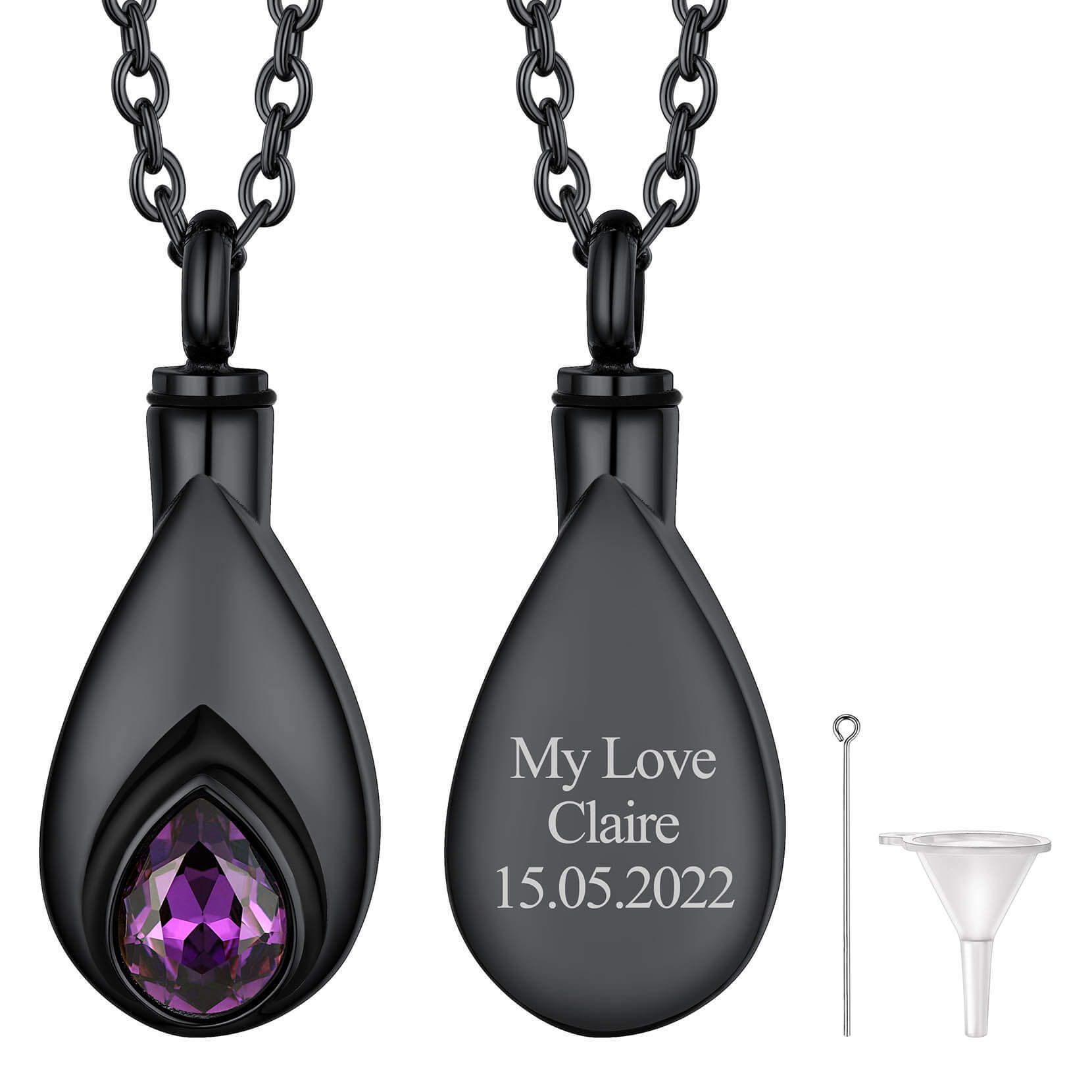 Feb Birthstone Black Urn Necklace