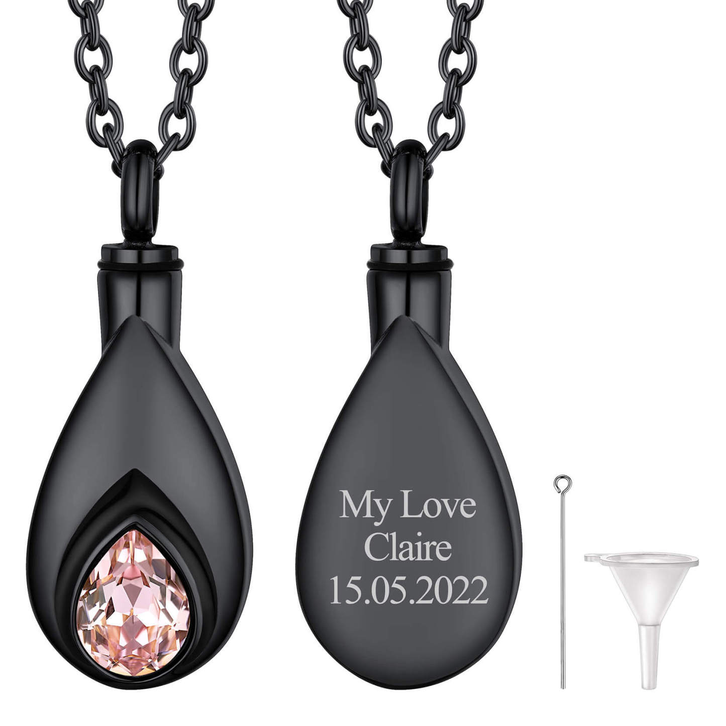 Oct Birthstone Black Urn Necklace