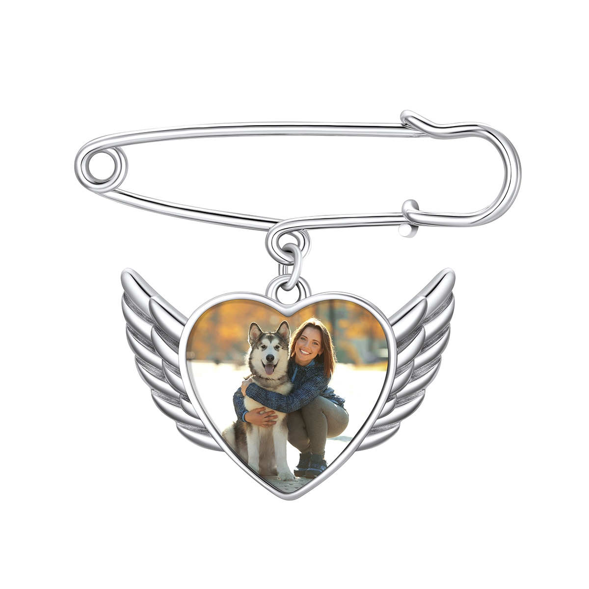 Custom Angel Wing Wedding Bouquet Photo Charms Brooch Pins silver