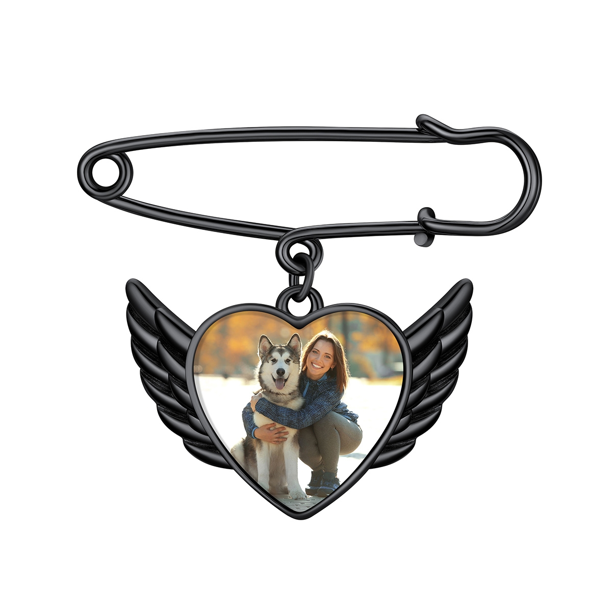 Custom Angel Wing Wedding Bouquet Photo Charms Brooch Pins black