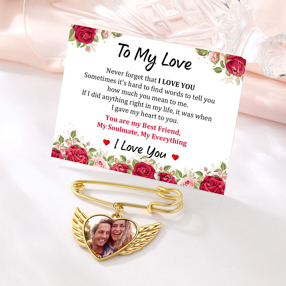 Custom Angel Wing Wedding Bouquet Photo Charms Brooch Pins for love