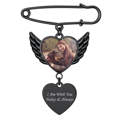 Custom Angel Wing Wedding Bouquet Heart Photo Charms Brooch Pins black