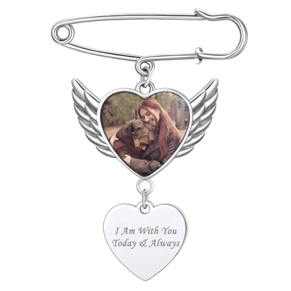 Custom Angel Wing Wedding Bouquet Heart Photo Charms Brooch Pins silver
