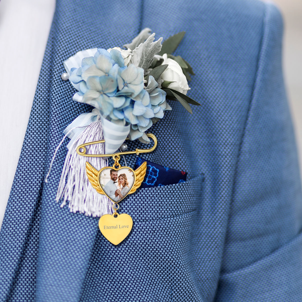 Custom Angel Wing Wedding Bouquet Photo Charms Brooch Pins