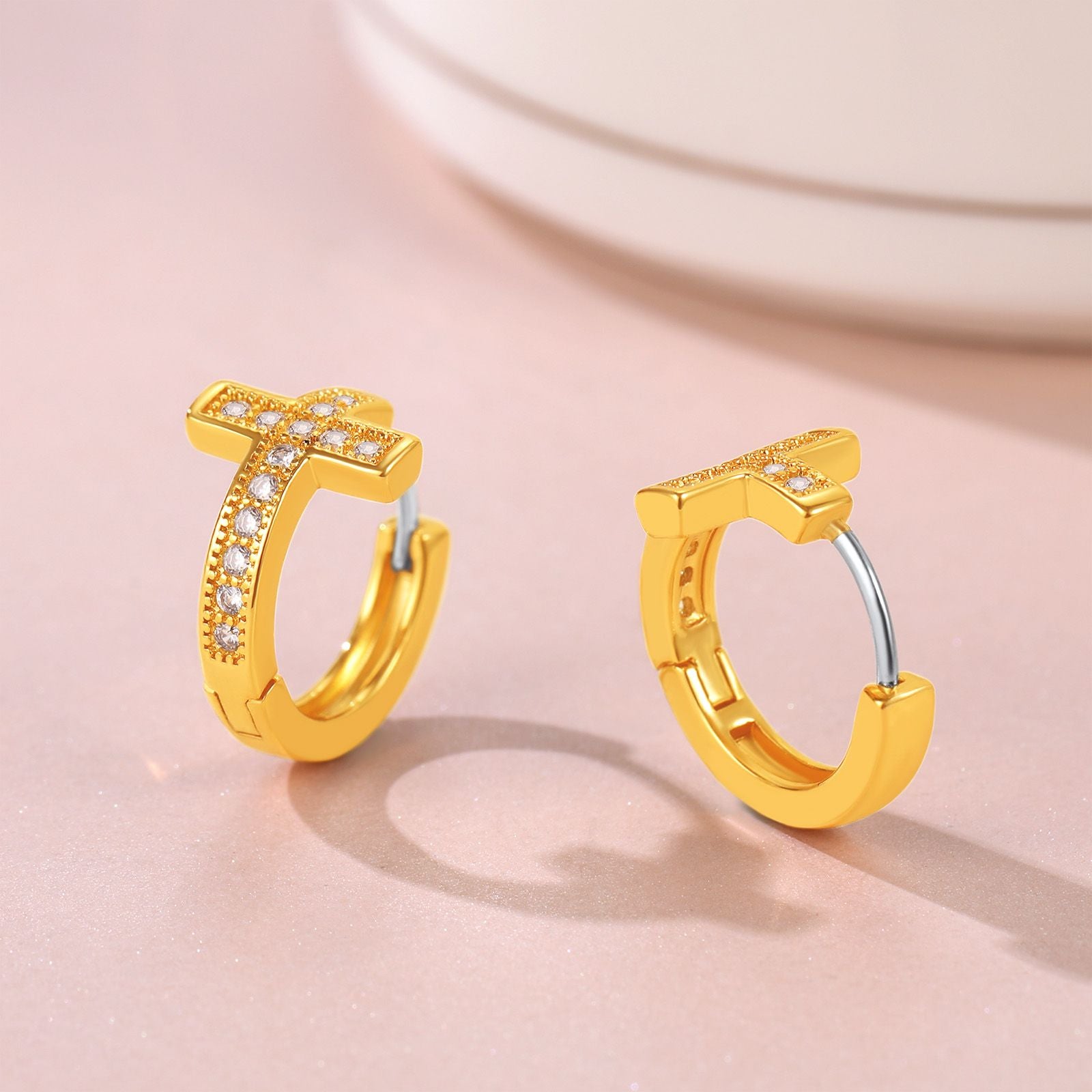 Flash Sale CZ Cross Huggie Hoop Earrings for Women