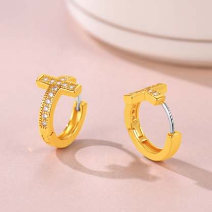 Flash Sale CZ Cross Huggie Hoop Earrings for Women