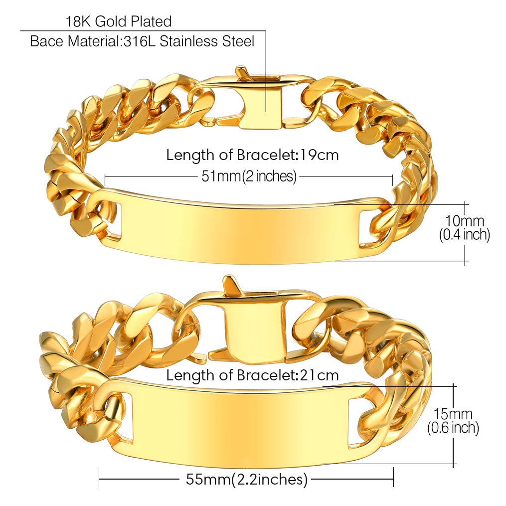 Name Engraved for Men Custom Cuban Link Chain ID Bracelet 