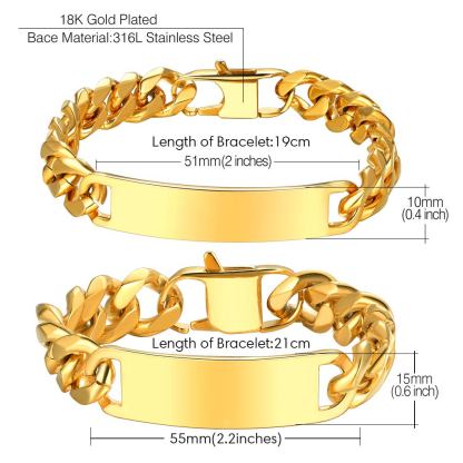 Name Engraved for Men Custom Cuban Link Chain ID Bracelet 