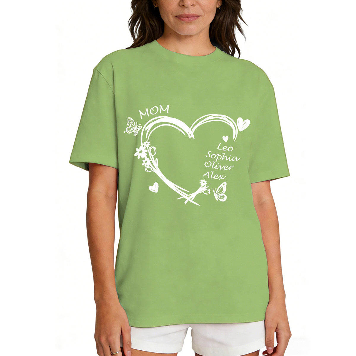Personalized Heart & Name T-Shirt for Mom Green