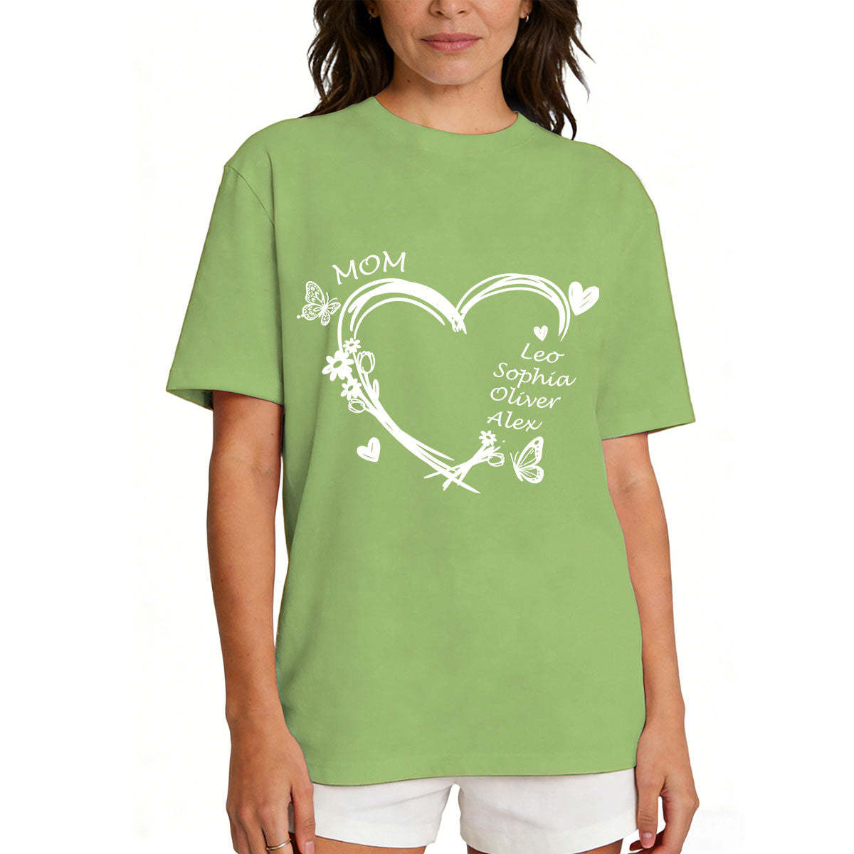Personalized Heart & Name T-Shirt for Mom Green
