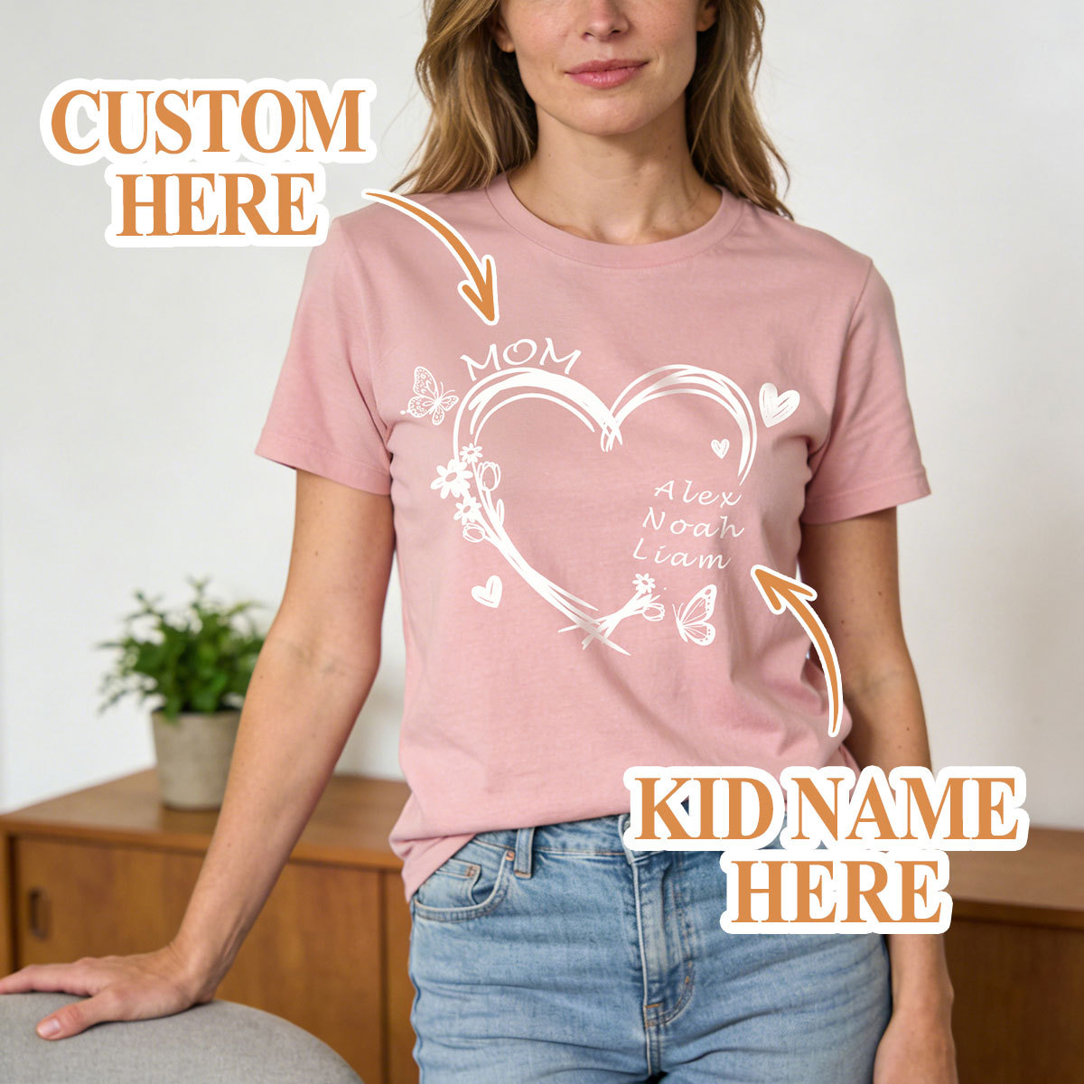 Personalized Heart Name T-Shirt for Mom 