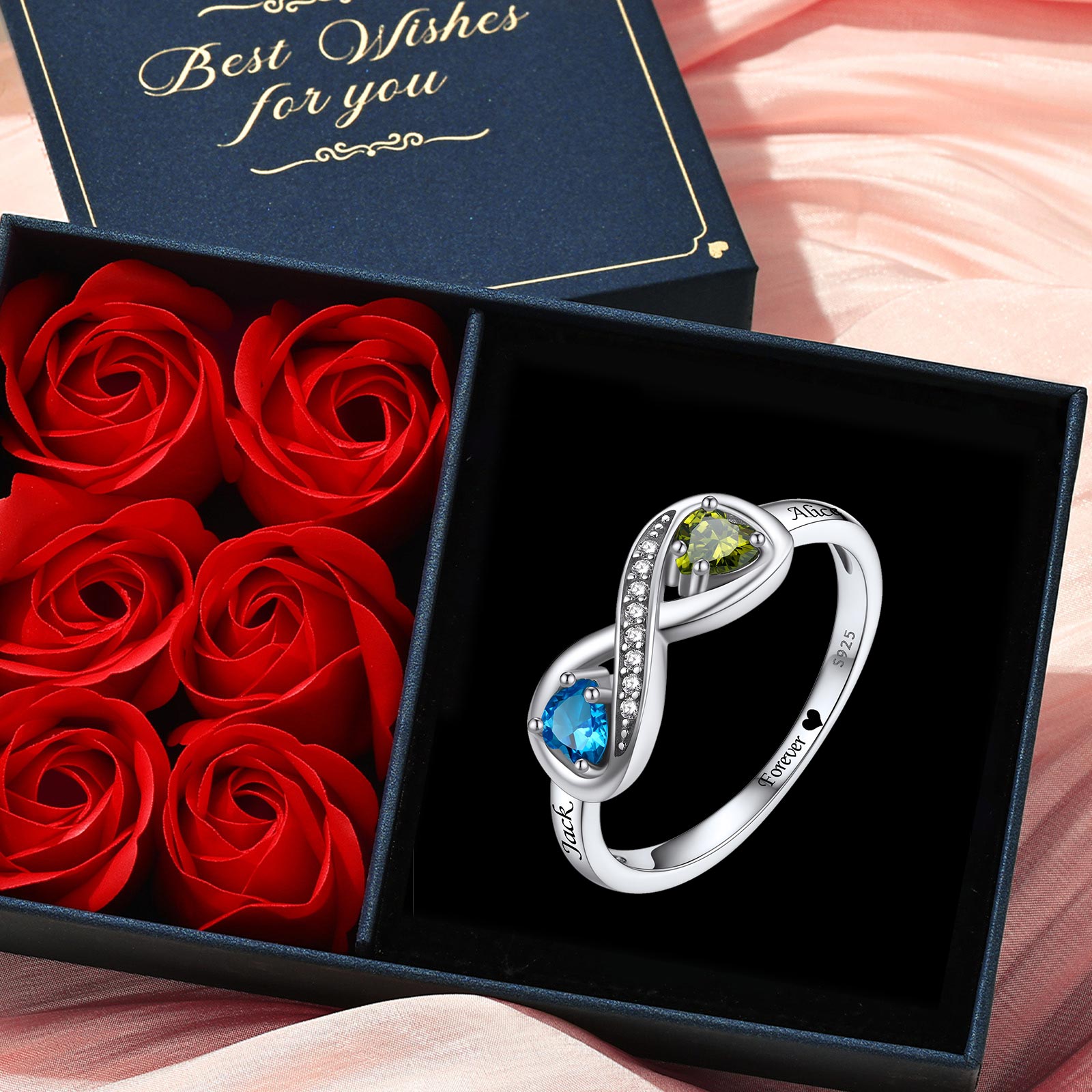 Personalized Engraved Name Birthstone Infinity Rings Gift for Mom 