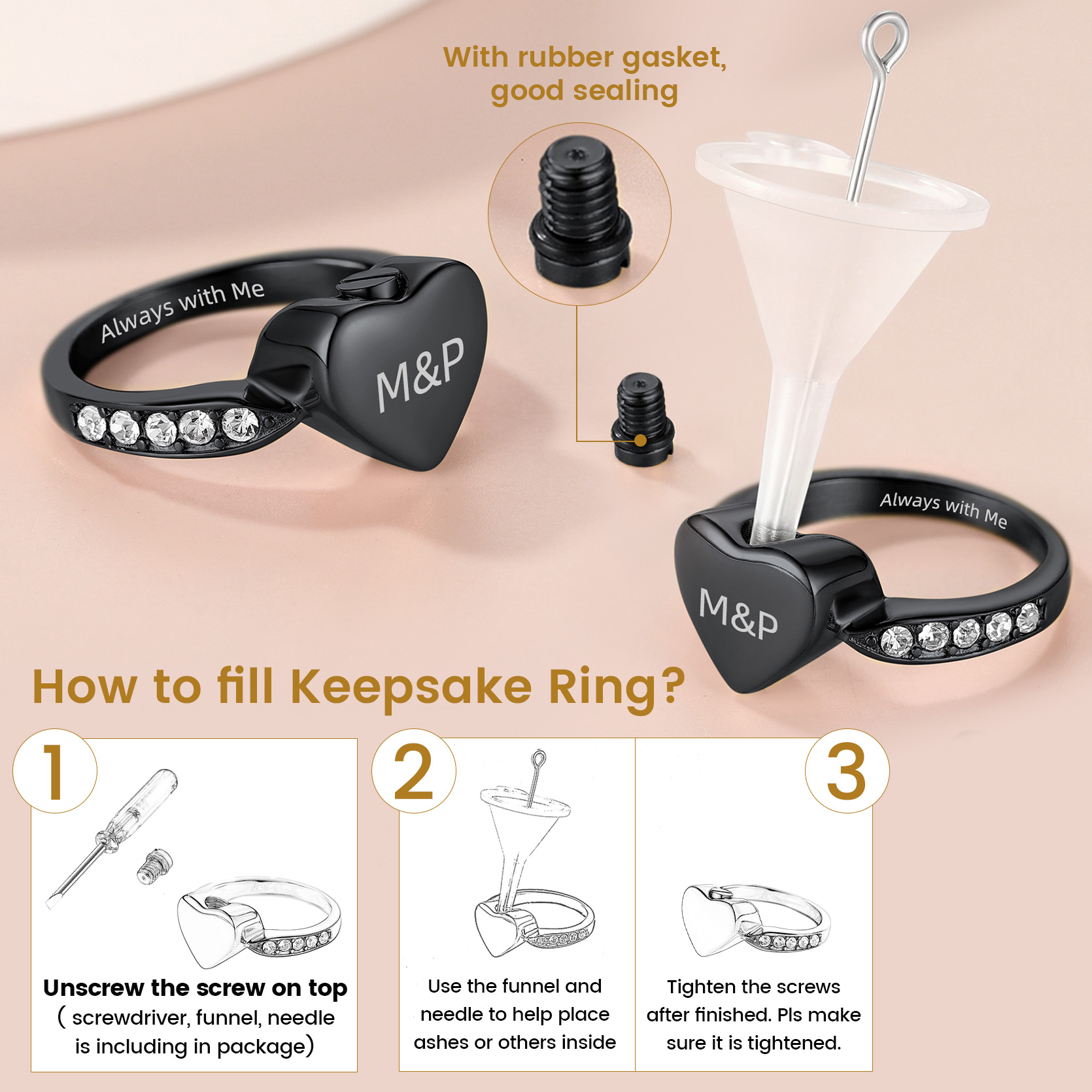 Heart Cremation Urn Ring for Ashes Memorial Jewelry