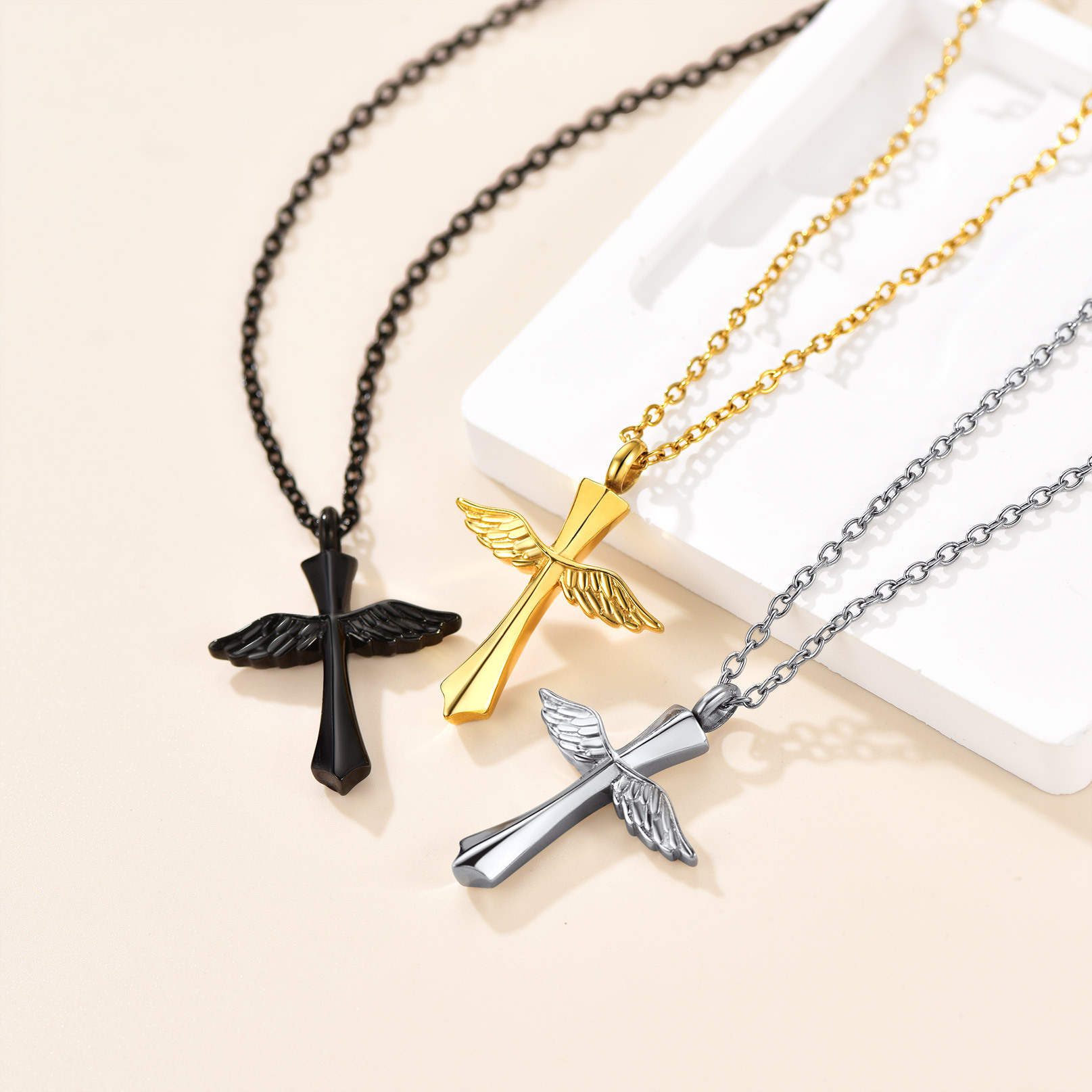 Custom Cross Angle Wing Cremation Urn Necklace all color