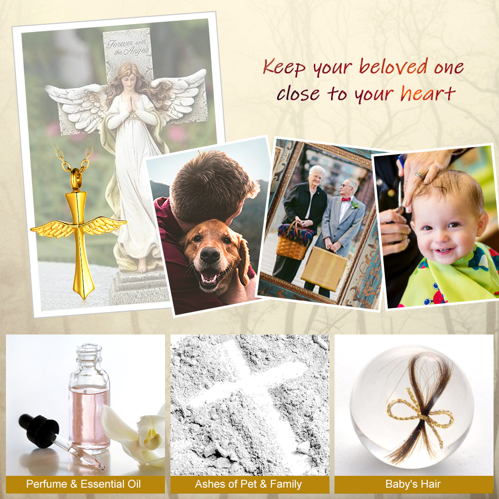 Custom Cross Angle Wing Cremation Urn Necklace