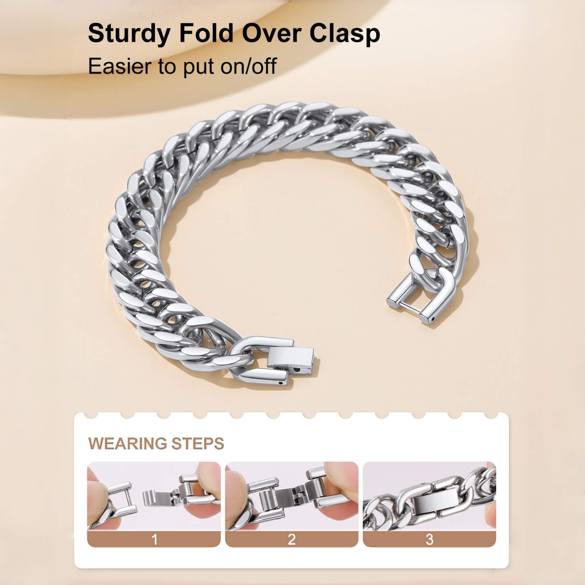  Cuban Link Curb Chain bracelet wear step