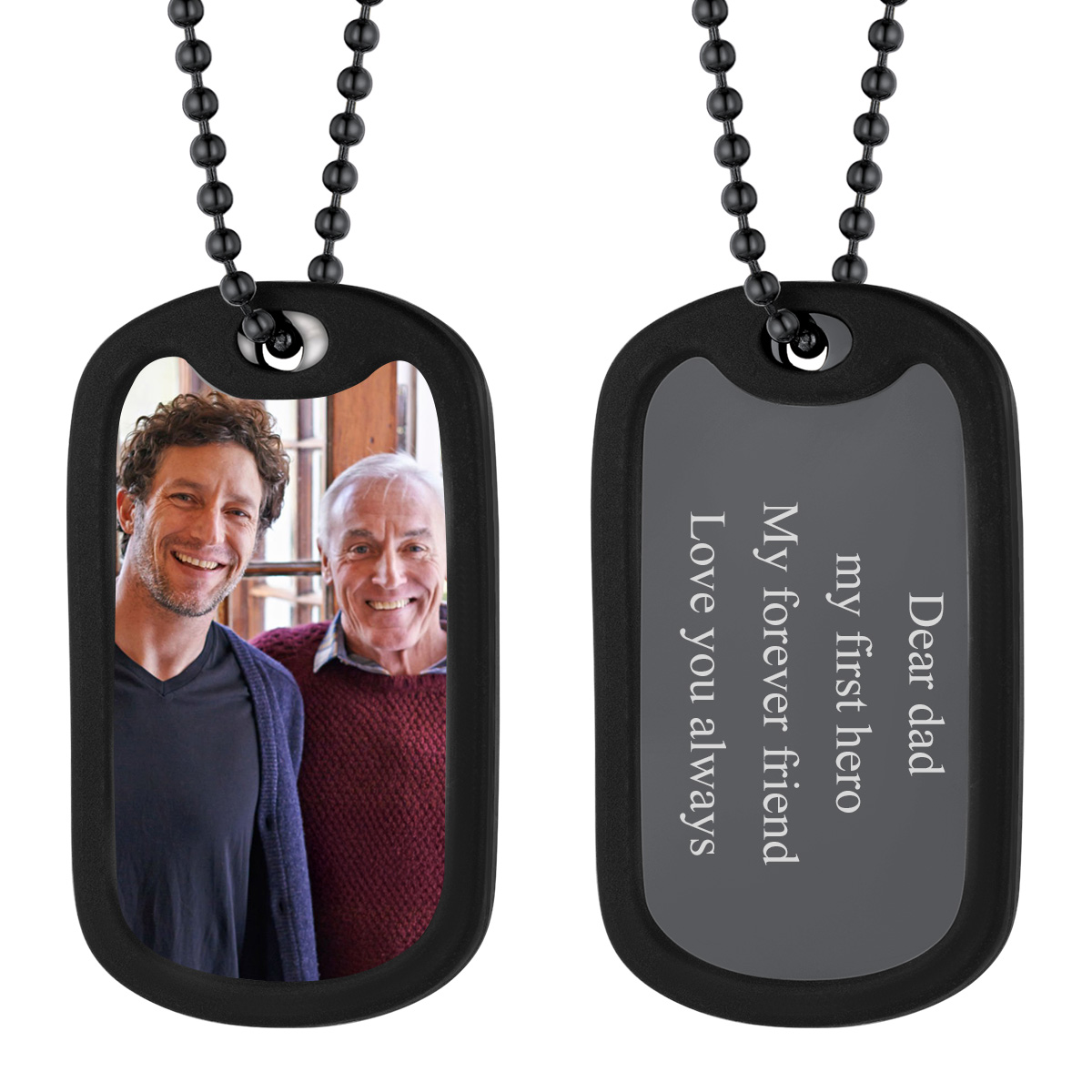 Custom Photo Dog Tag ID Necklace for Men black