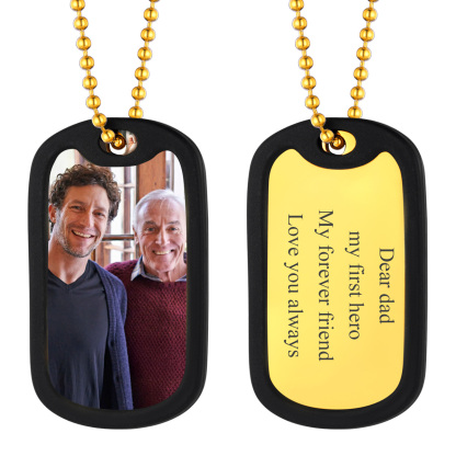 Custom Photo Dog Tag ID Necklace for Men gold
