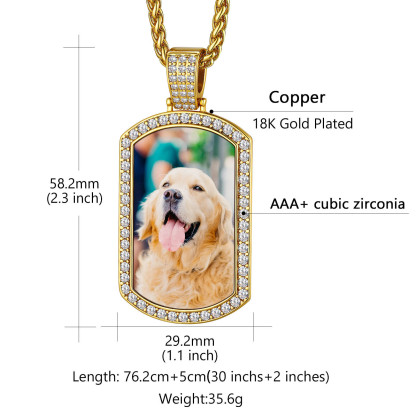 Custom Photo CZ Dog Tag picture Pendant Necklace for Men