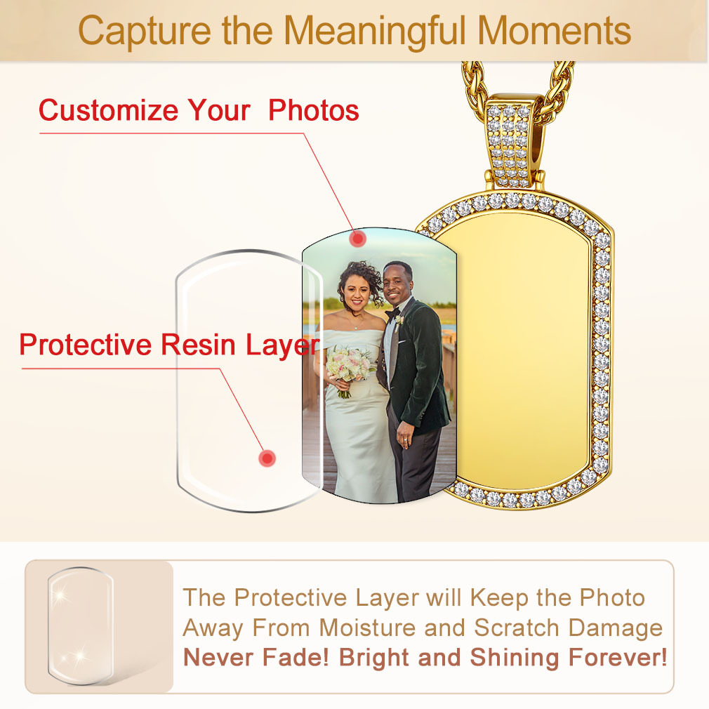 Custom Photo CZ Dog Tag picture Pendant Necklace for Men