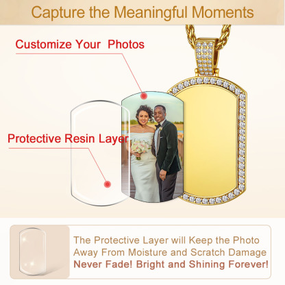Custom Photo CZ Dog Tag picture Pendant Necklace for Men