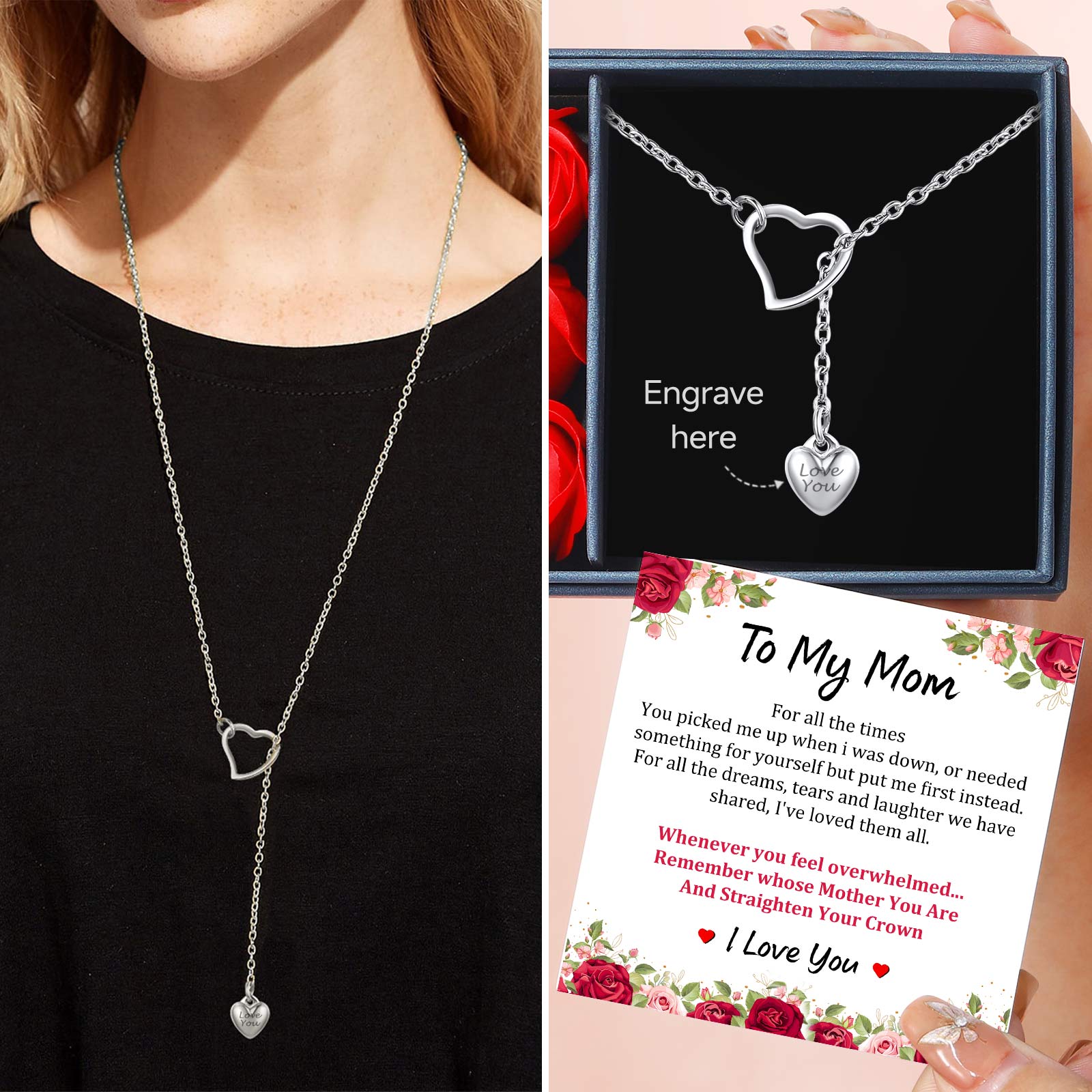 Personalized Name Heart Lariat Y Choker Necklace for mom