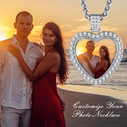 Personalized  Photo Necklace Angel Wing Circle Chain with Picture