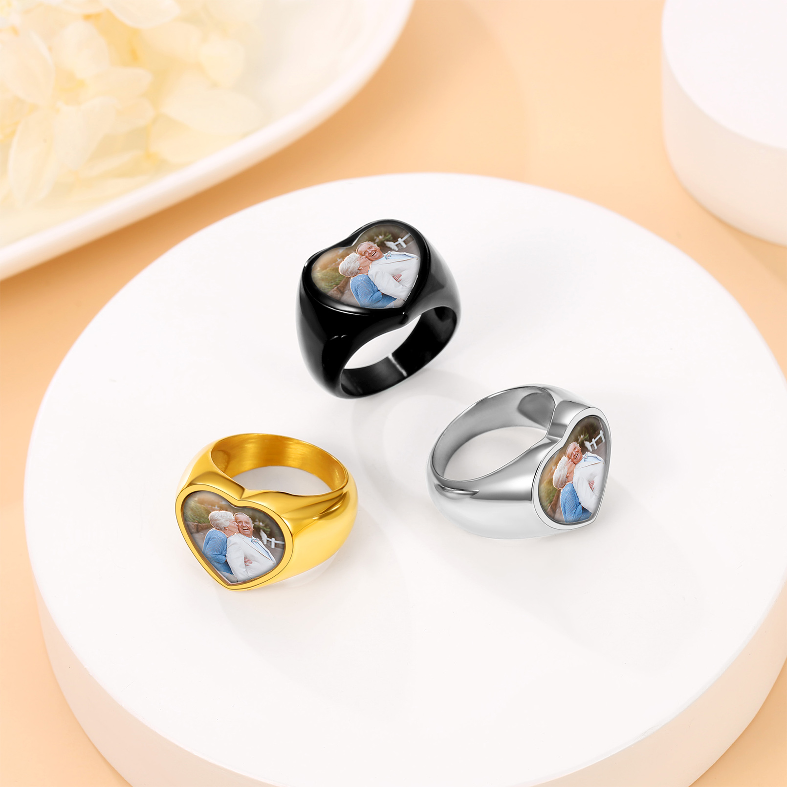 Custom Picture Heart Signet Ring for Men 