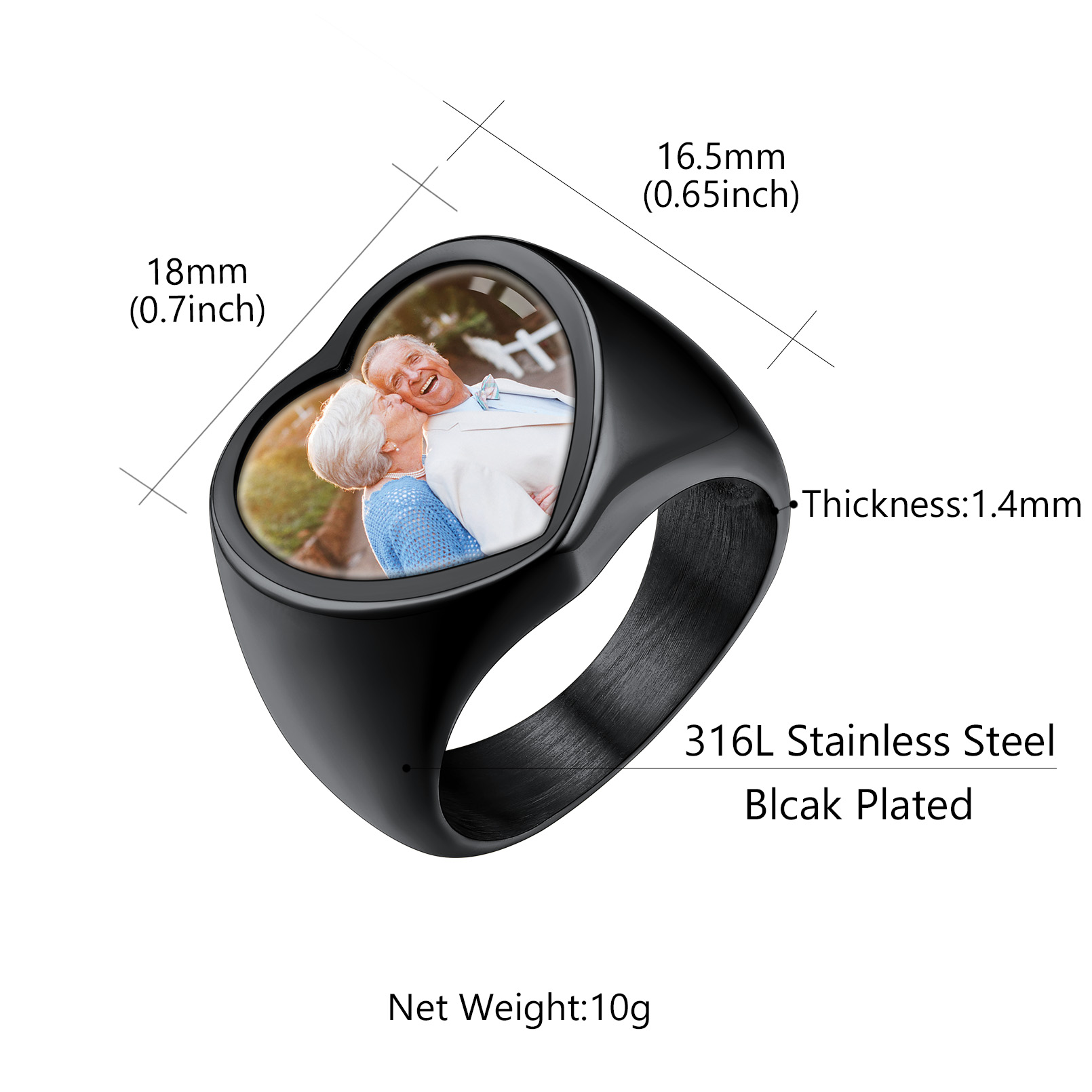 Custom Picture Heart Engraved Signet Ring for Men detail