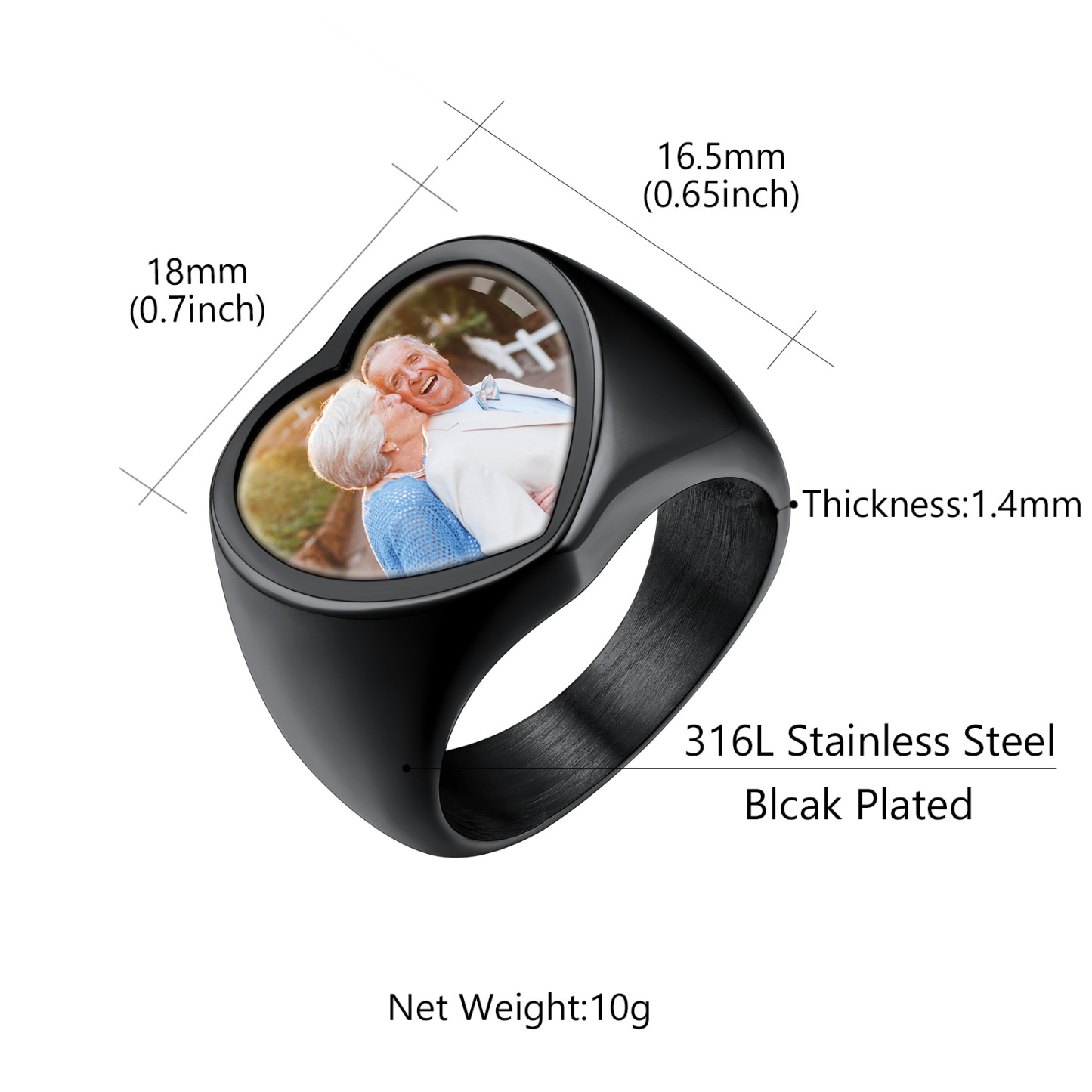 Custom Picture Heart Engraved Signet Ring for Men detail