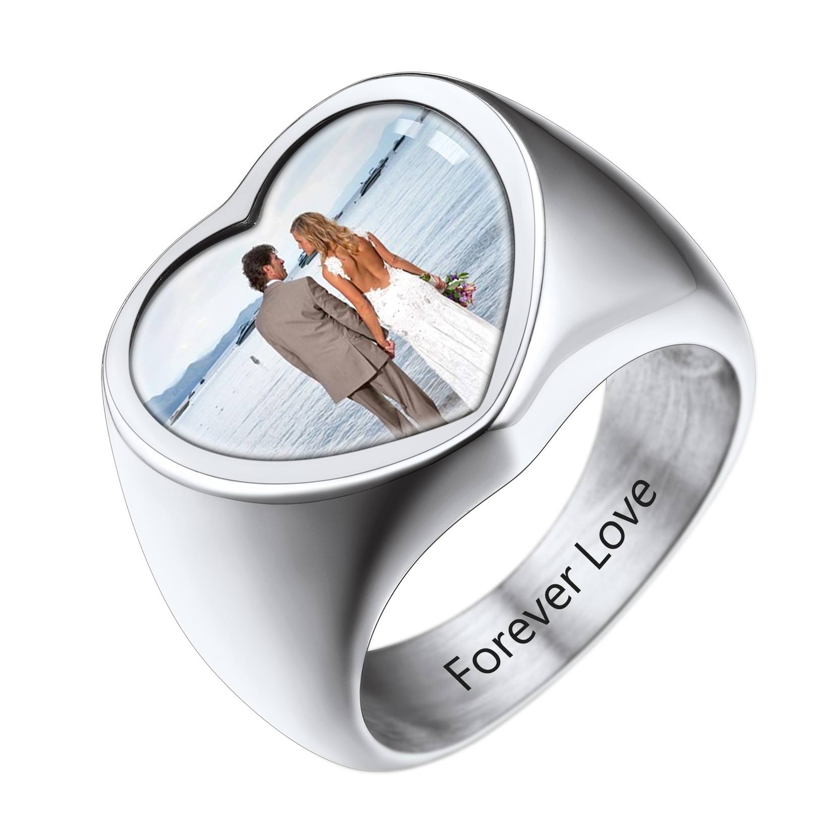 Custom Picture Heart Engraved Signet Ring for Men
