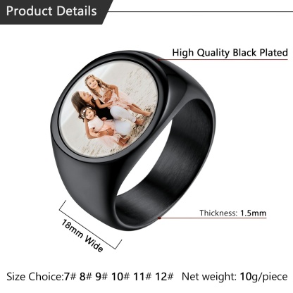 Custom Picture Round Engraved Signet Ring size