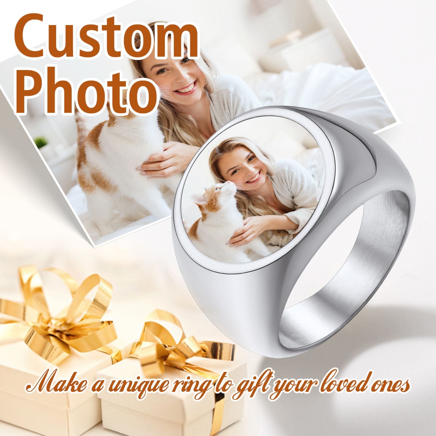 Picture Round Engraved Signet Ring for Men