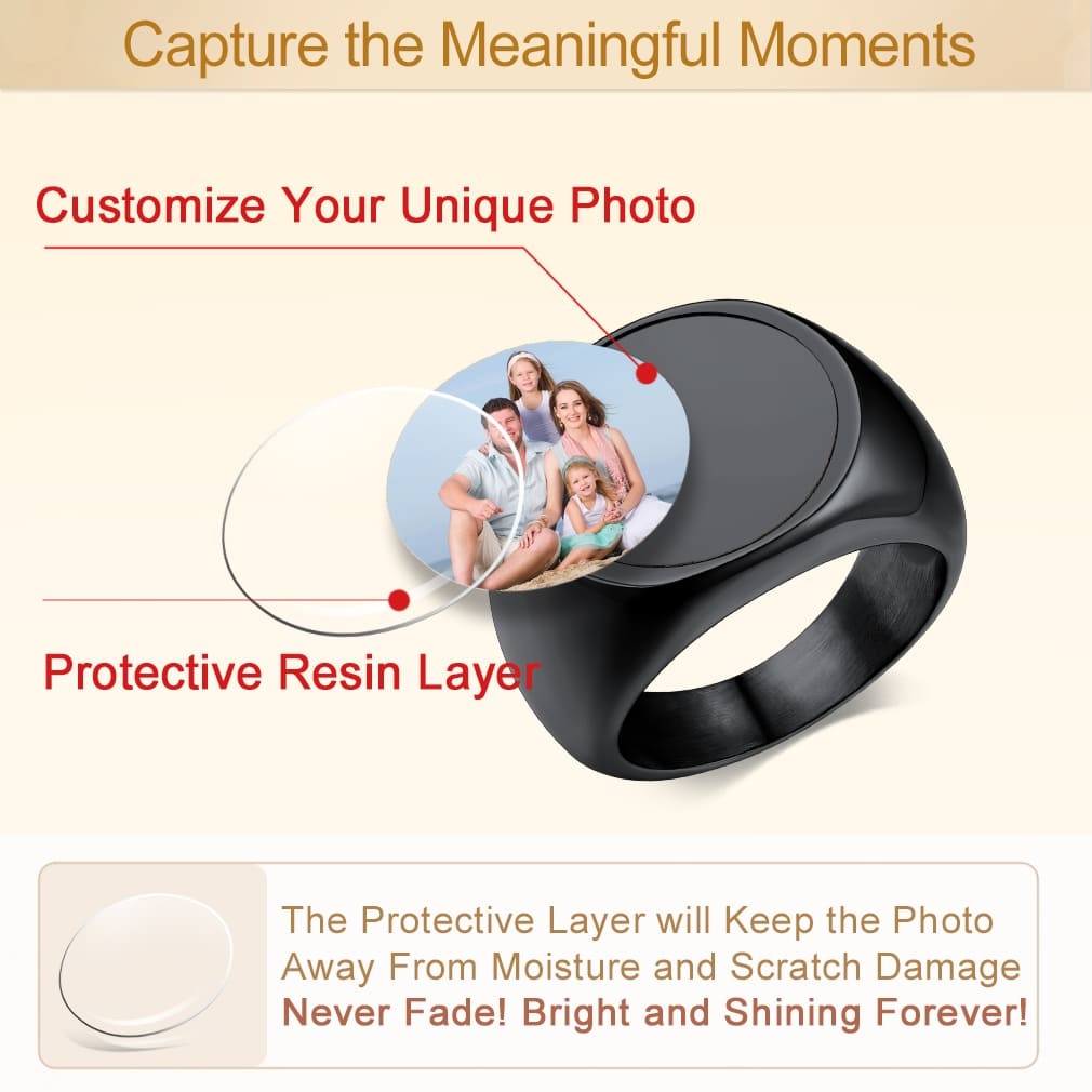 Custom Picture Round Engraved Signet Ring 