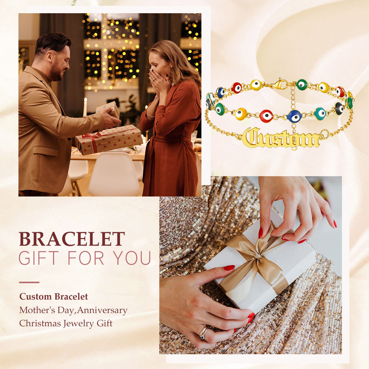 Custom Nameplated Evil Eye Anklet Chain gift for Women