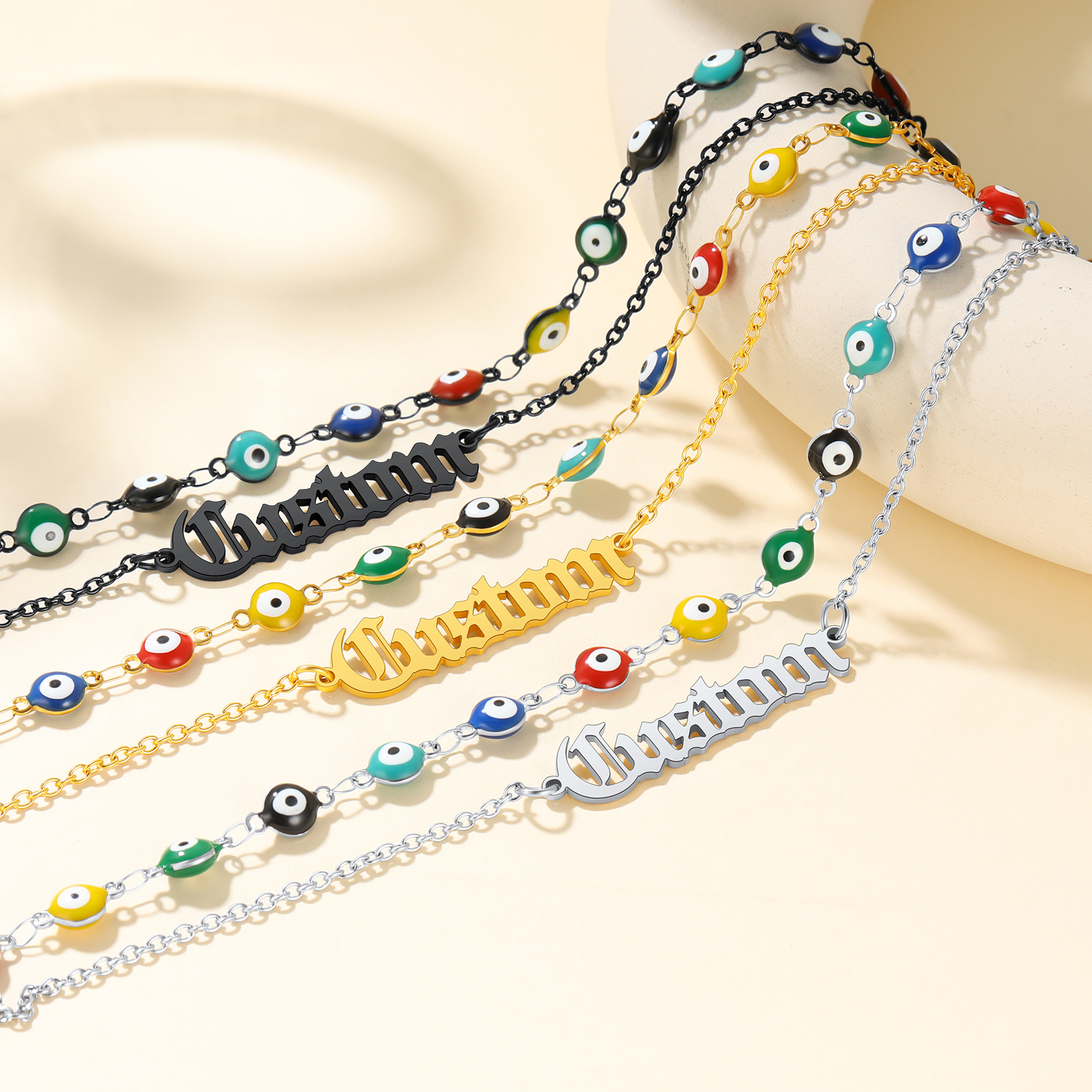 Custom Layered Nameplated Evil Eye Anklet Chain all color