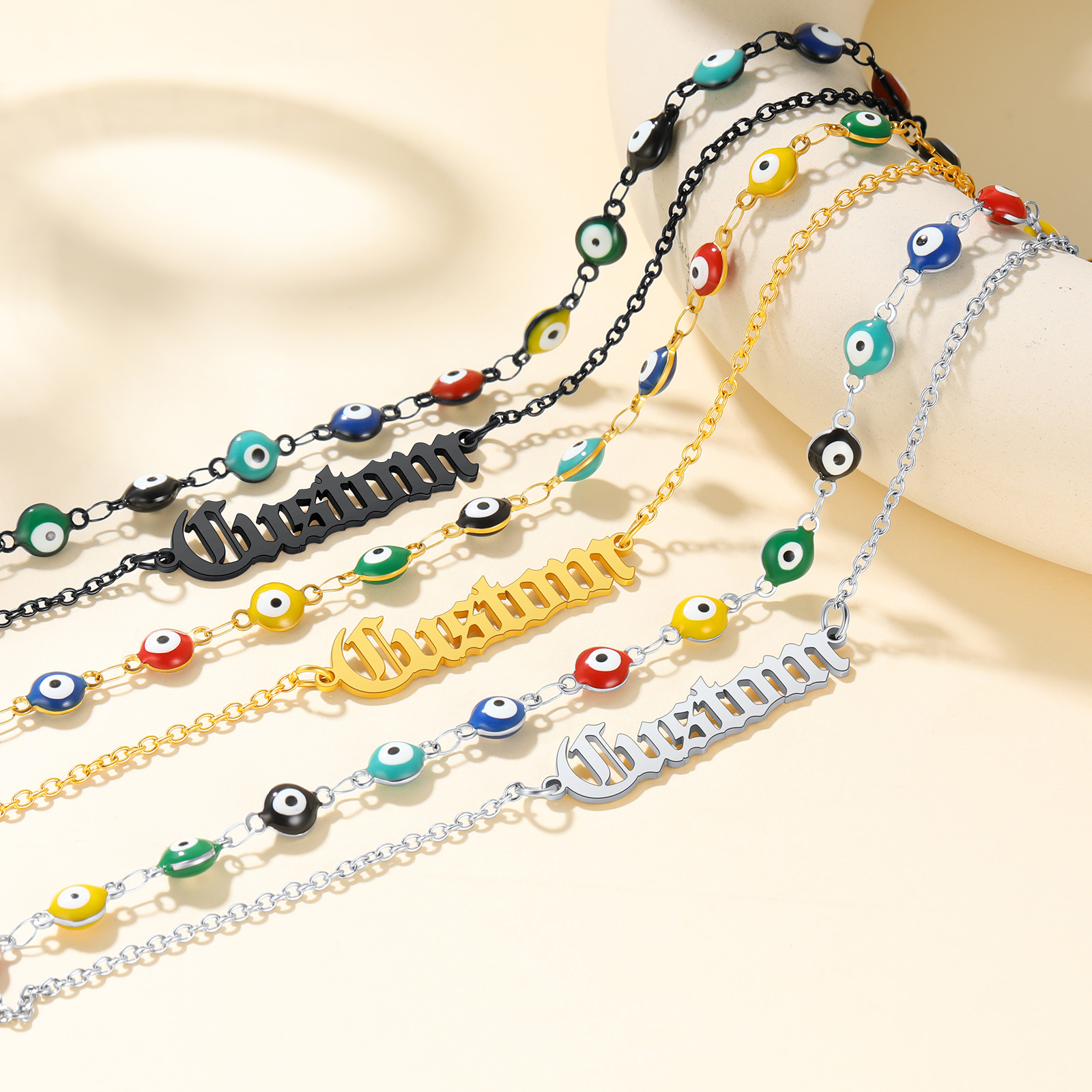 Custom Layered Nameplated Evil Eye Anklet Chain all color