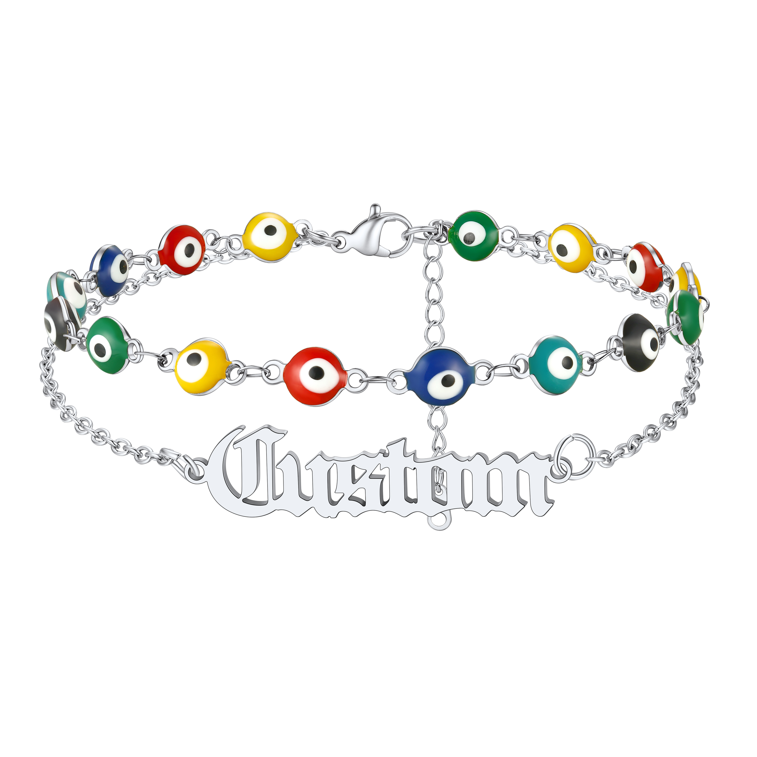 Customized Name Layered Chain Anklets with Beads for Women