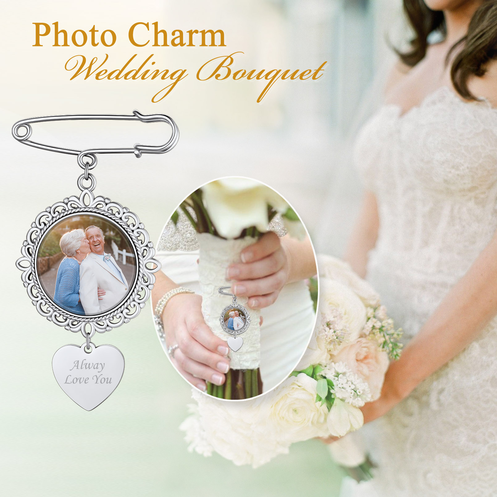 Custom Photo Charms Wedding Bouquet Brooch Pins