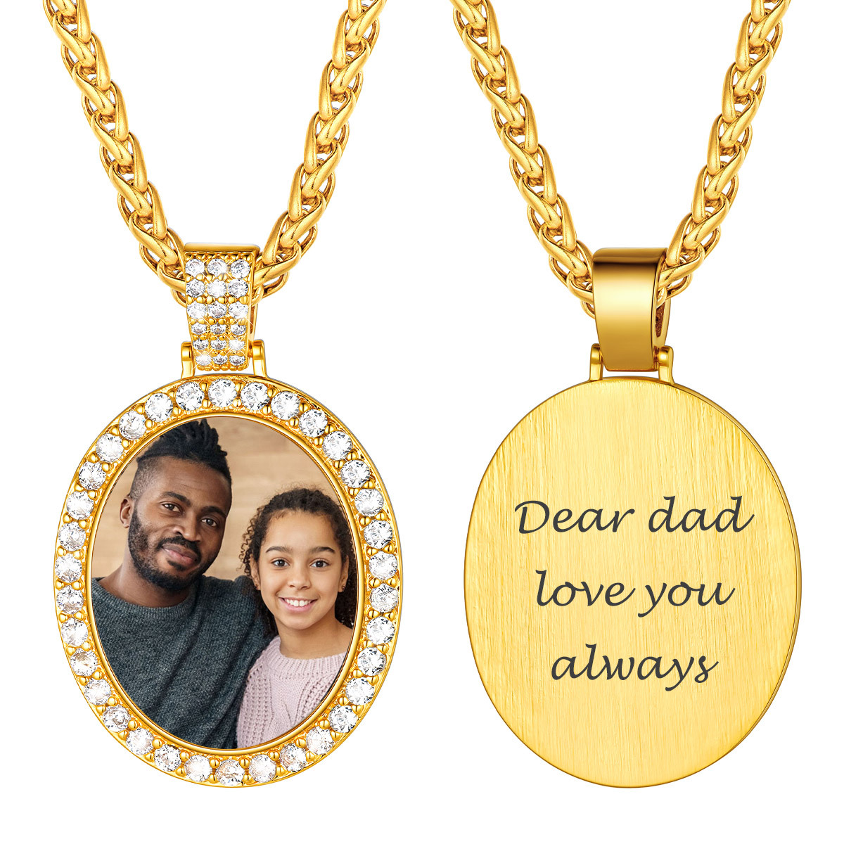  Personalized Photo Oval Iced Out Pendant Necklace for Men