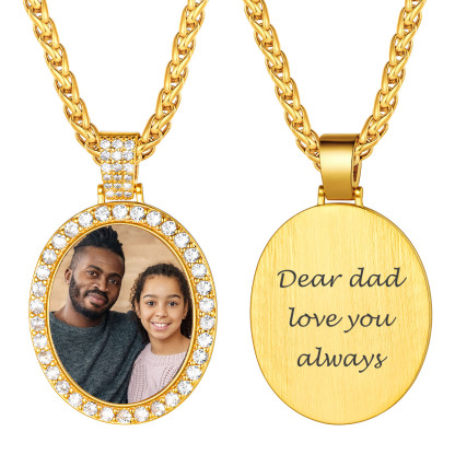  Personalized Photo Oval Iced Out Pendant Necklace for Men