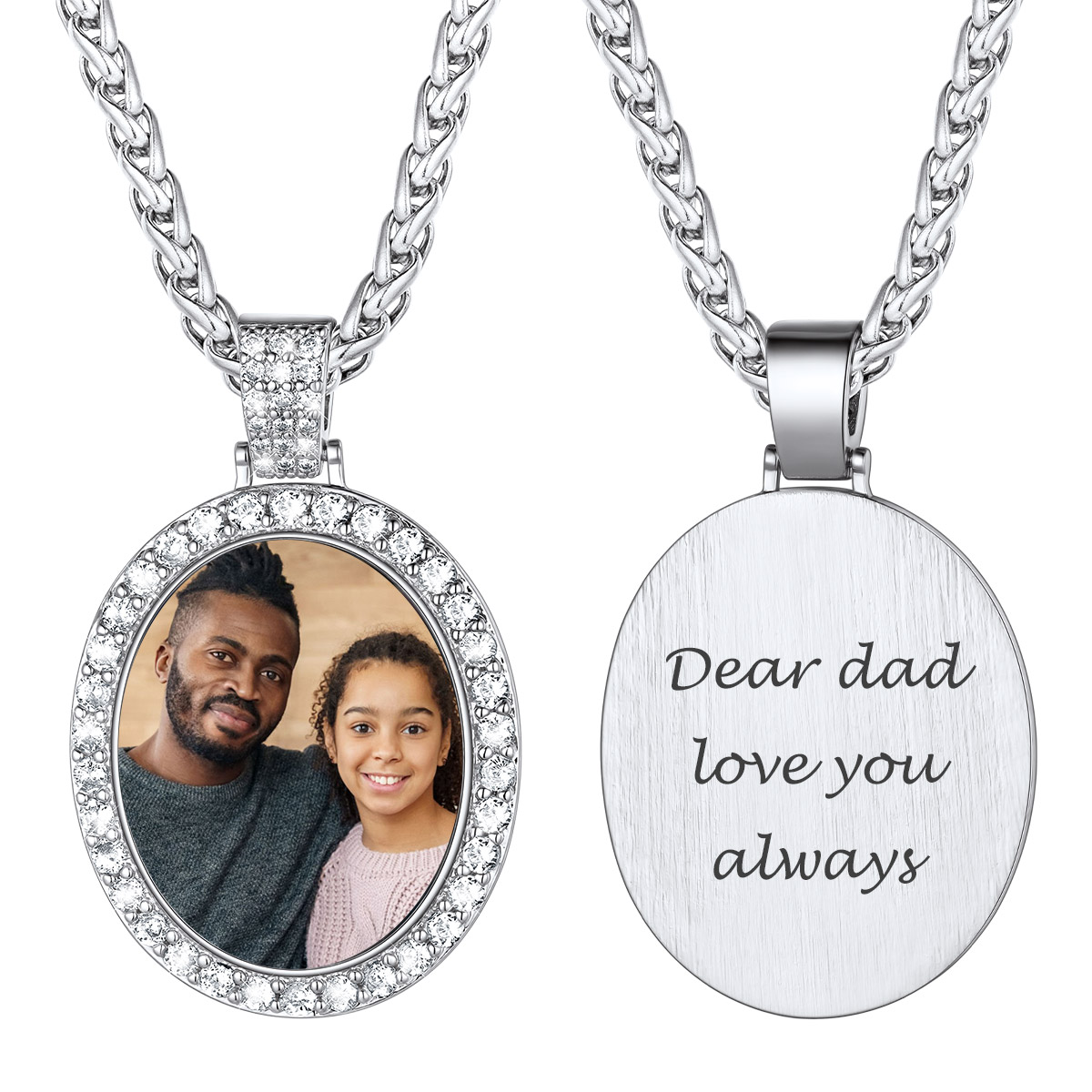  Personalized Photo Oval Iced Out Pendant Necklace for Men